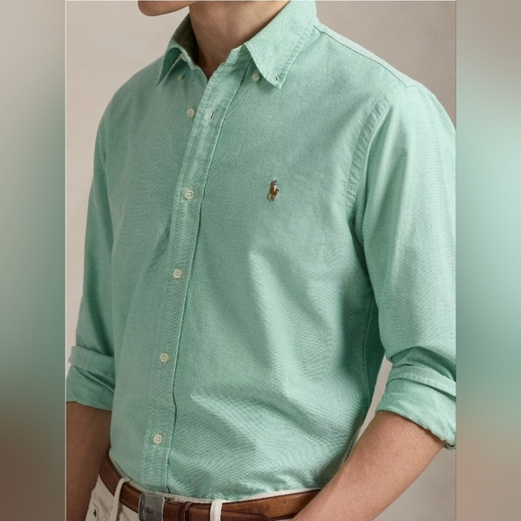 Ralph Lauren Cotton Classic Fit Oxford Shirt Long Sleeve Anjo Green Mens Large - Picture 1 of 10